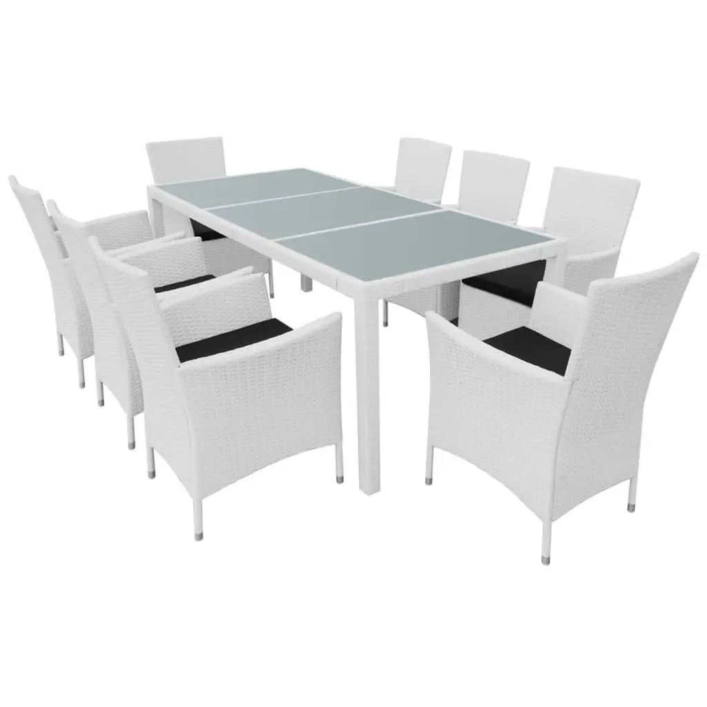 9 Piece Outdoor Dining Set Poly Rattan Cream White 42500