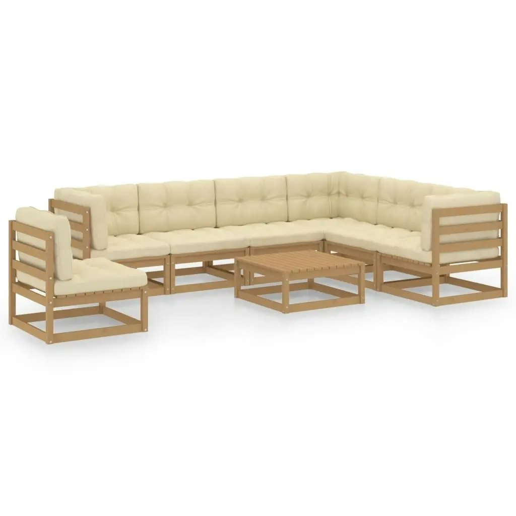 8 Piece Garden Lounge Set & Cushions Honey Brown Solid Pinewood 3076822