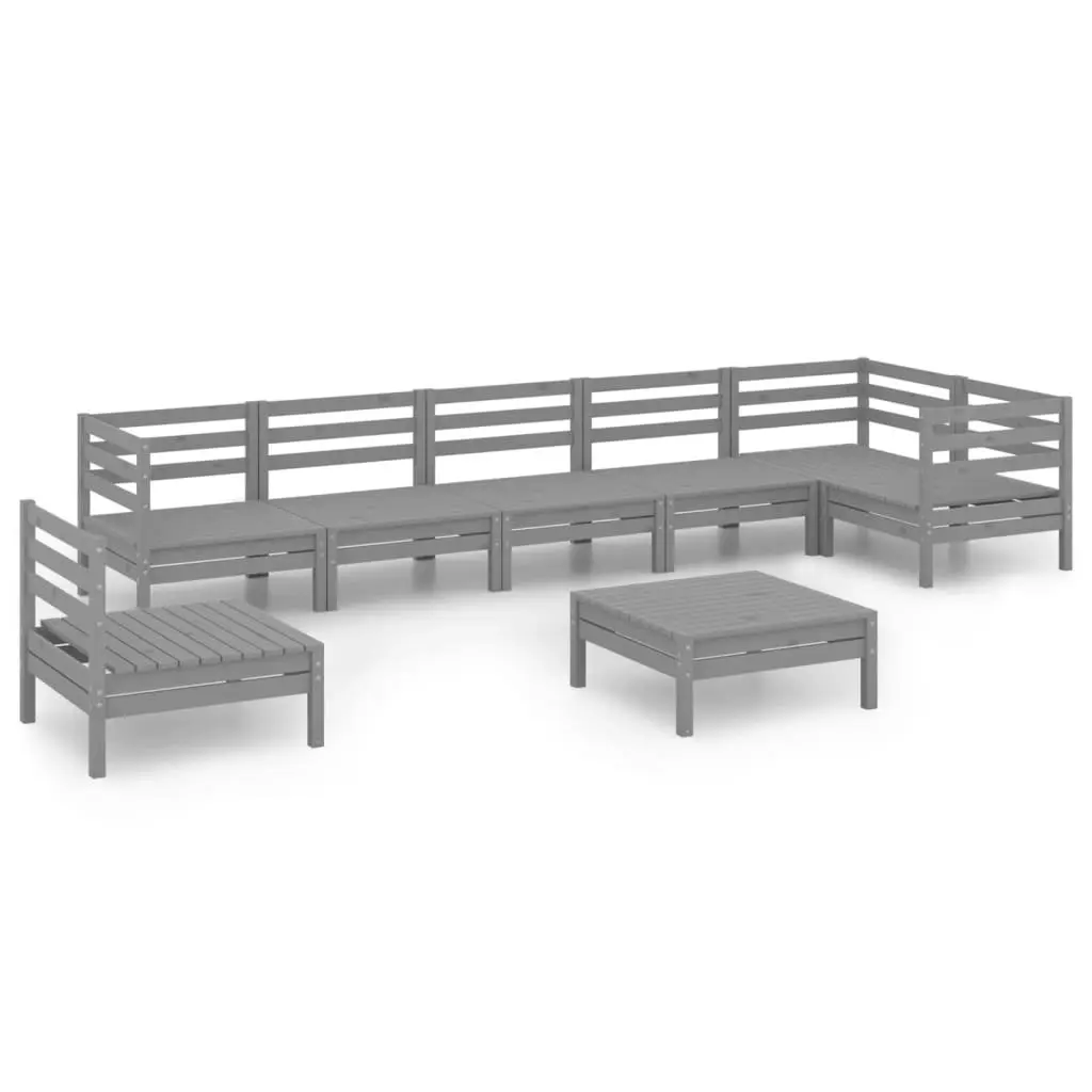 8 Piece Garden Lounge Set Solid Pinewood Grey 3082744