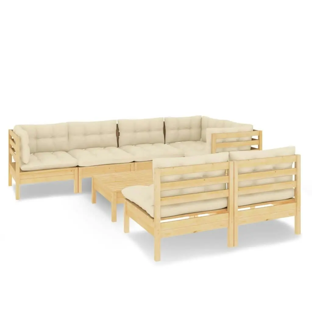 8 Piece Garden Lounge Set with Cream Cushions Solid Pinewood 3096448