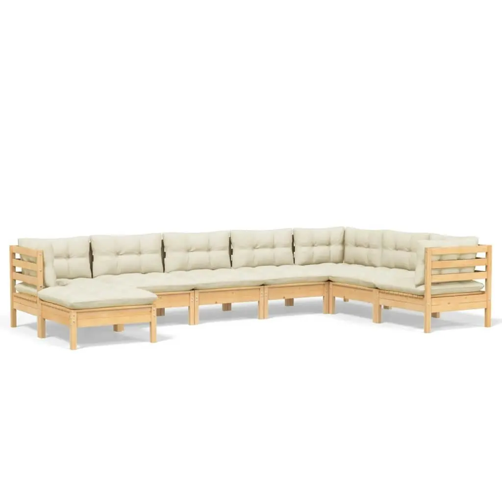 8 Piece Garden Lounge Set with Cream Cushions Solid Pinewood 3096659