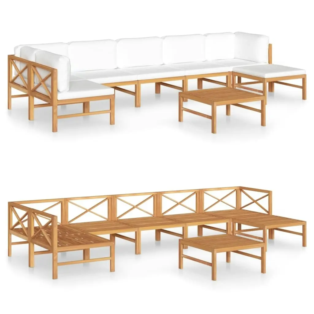 8 Piece Garden Lounge Set with Cream Cushions Solid Teak Wood 3087254