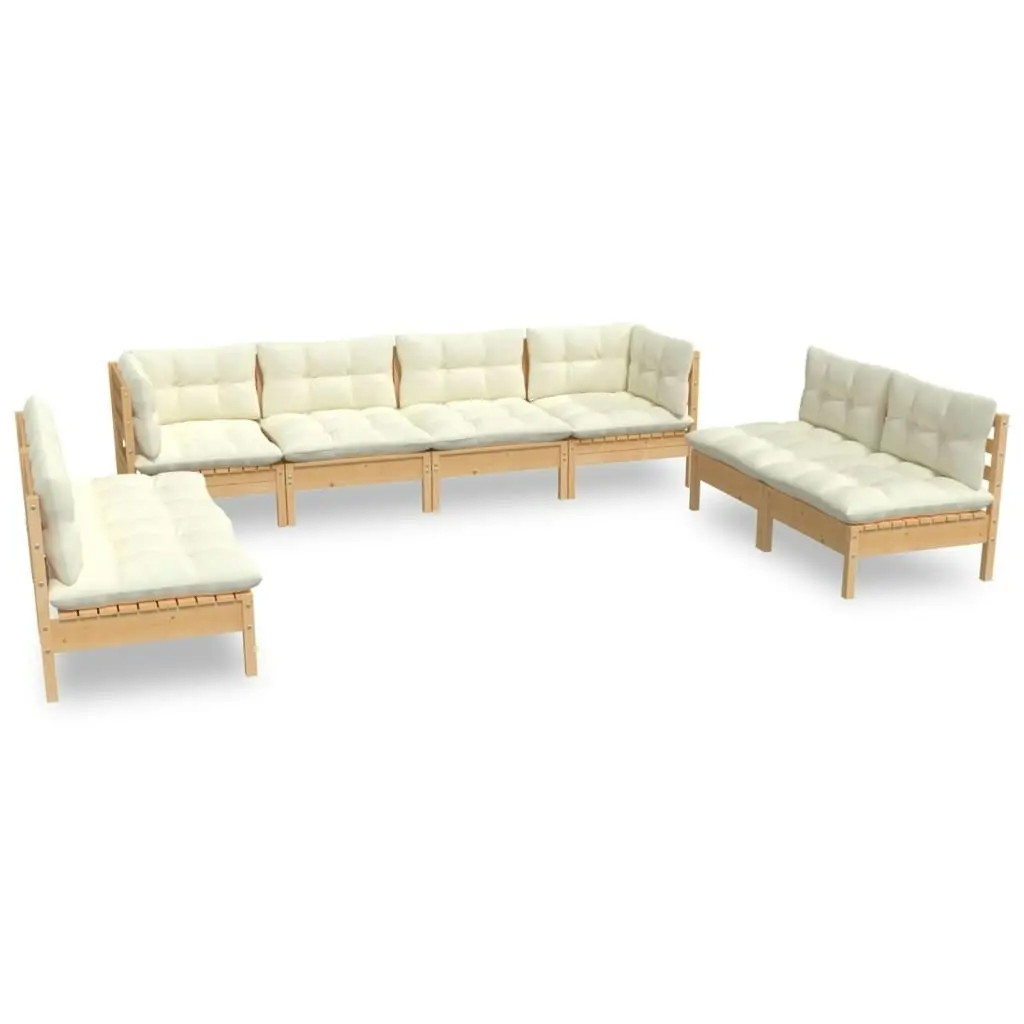 8 Piece Garden Lounge Set with Cream Cushions Solid Pinewood 3096232