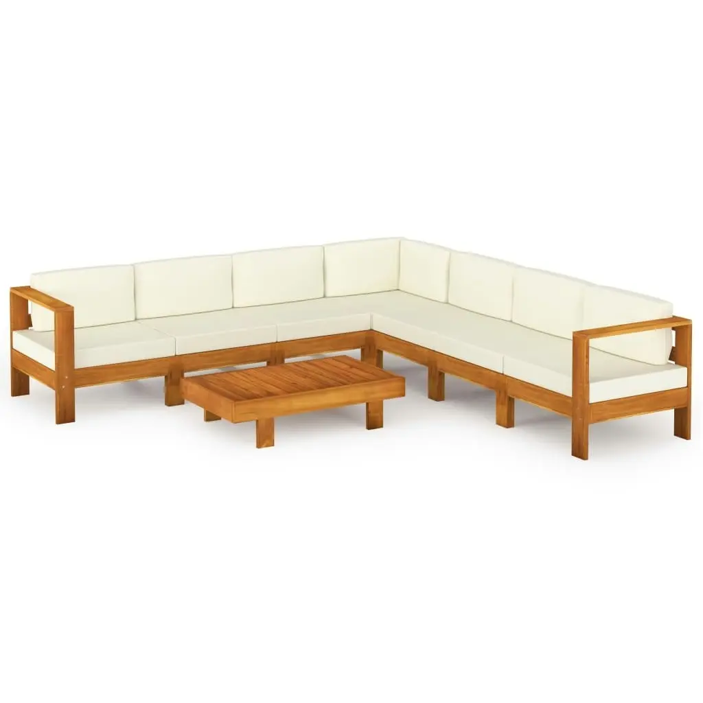 8 Piece Garden Lounge Set with Cream White Cushions Acacia Wood 3057940