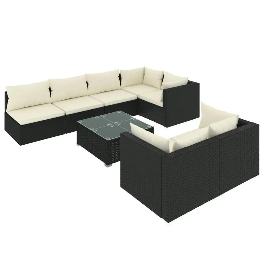 8 Piece Garden Lounge Set with Cushions Black Poly Rattan 3102463