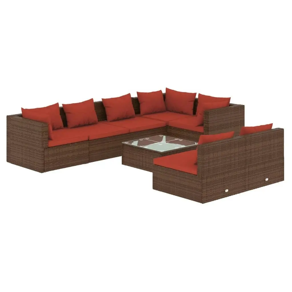 8 Piece Garden Lounge Set with Cushions Brown Poly Rattan 3102395