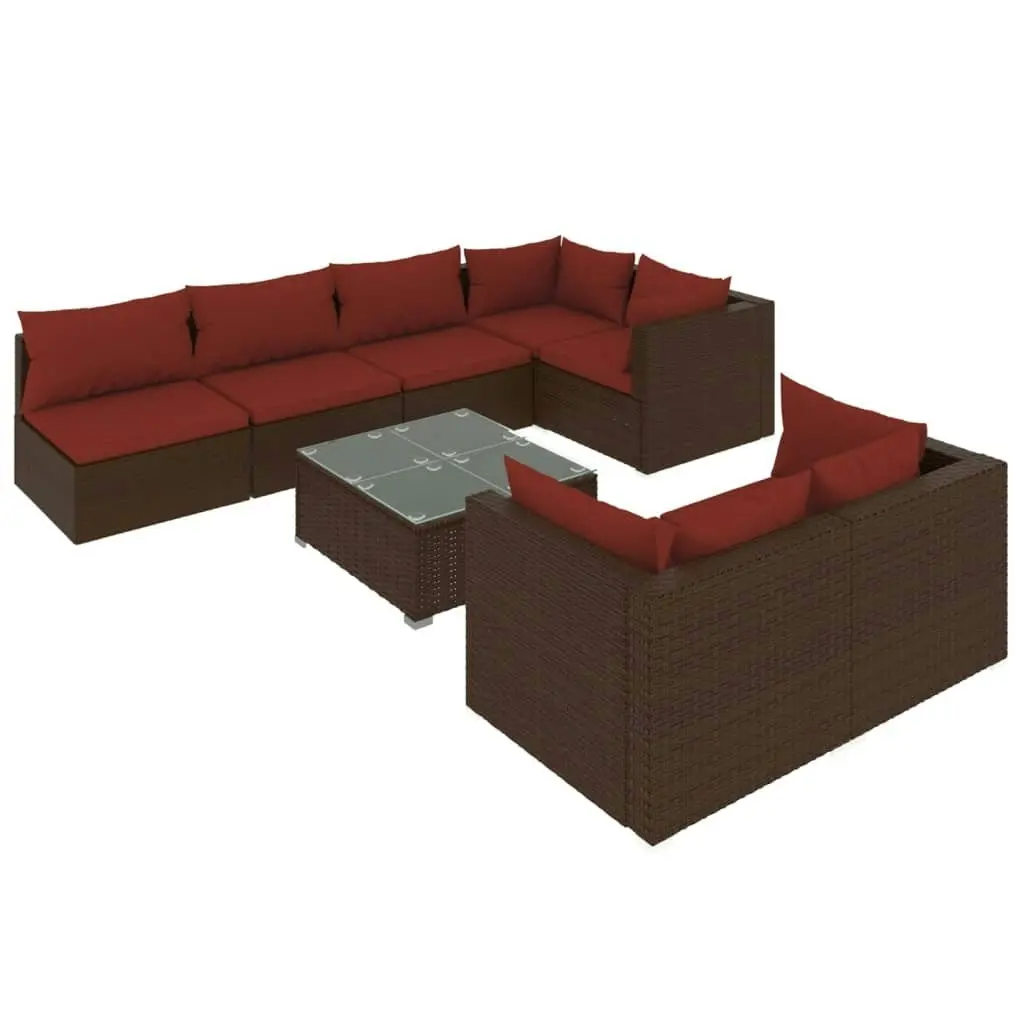 8 Piece Garden Lounge Set with Cushions Brown Poly Rattan 3102467