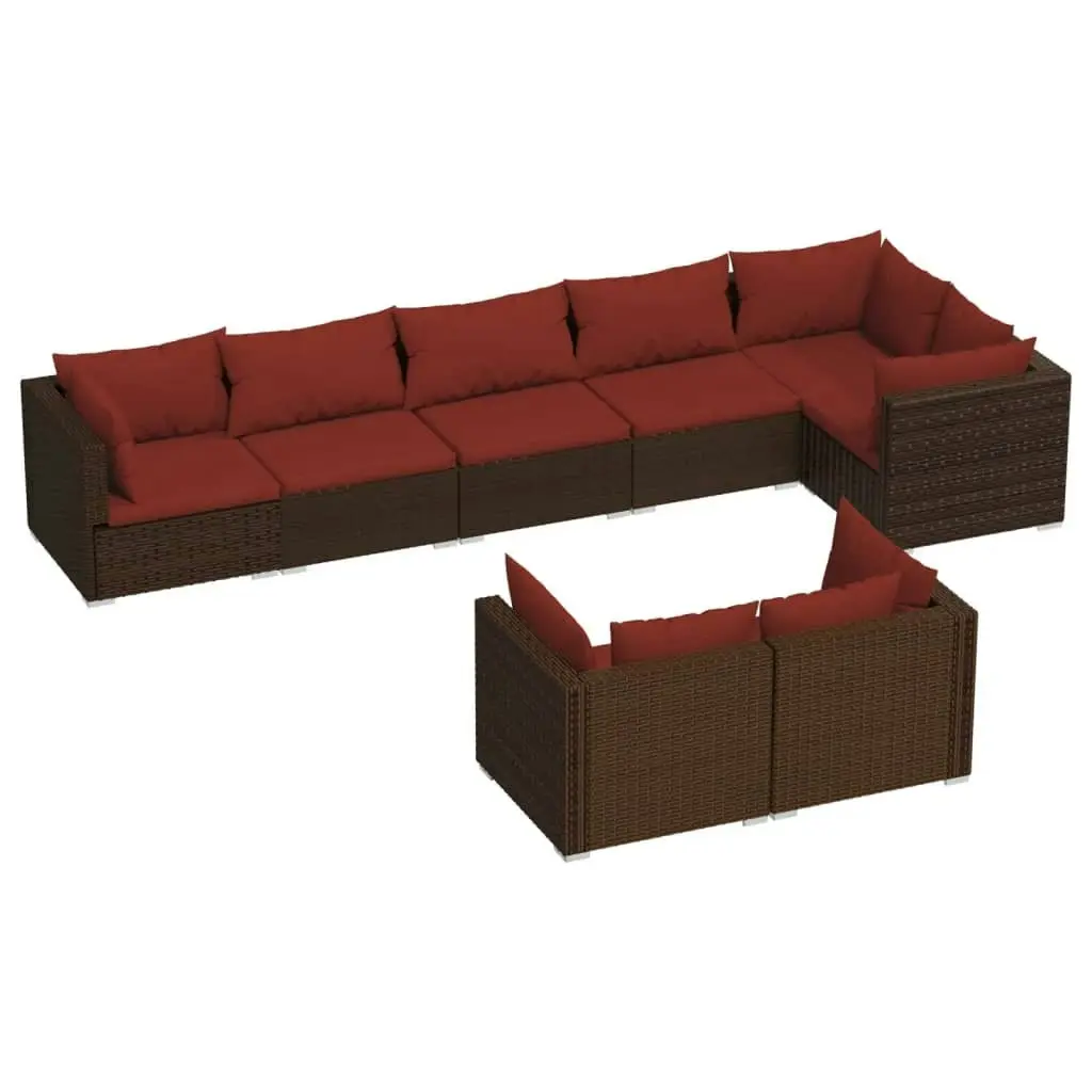 8 Piece Garden Lounge Set with Cushions Brown Poly Rattan 3102483