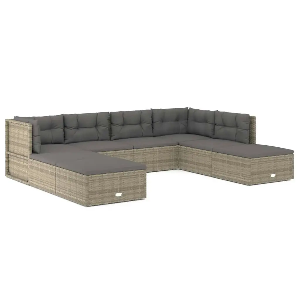 8 Piece Garden Lounge Set with Cushions Grey Poly Rattan 3187237