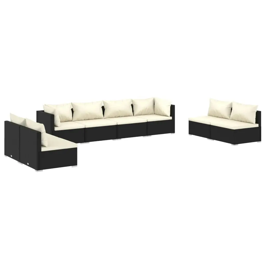 8 Piece Garden Lounge Set with Cushions Poly Rattan Black 3102247