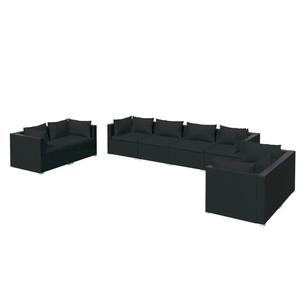 8 Piece Garden Lounge Set with Cushions Poly Rattan Black 3102280