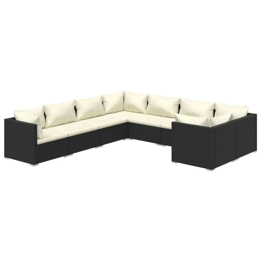 8 Piece Garden Lounge Set with Cushions Poly Rattan Black 3102751