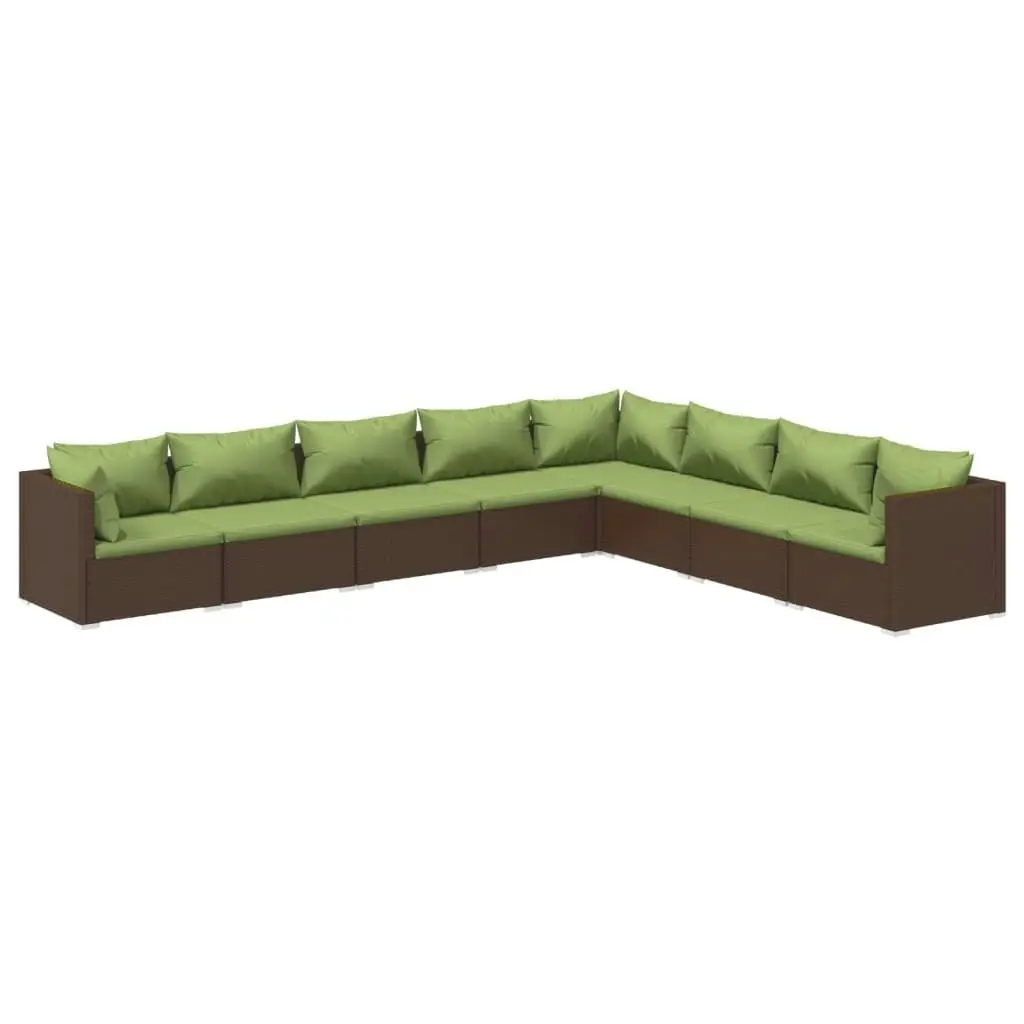 8 Piece Garden Lounge Set with Cushions Poly Rattan Brown 3101772