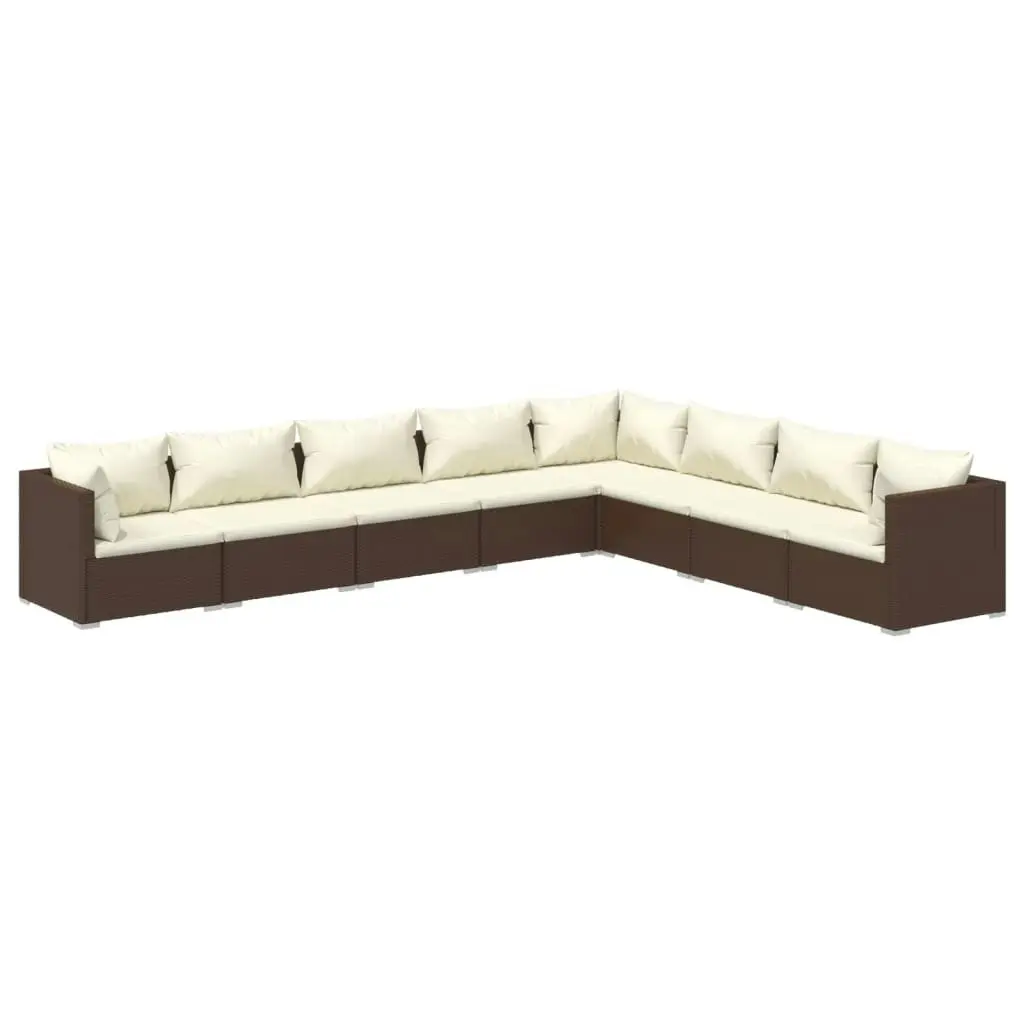 8 Piece Garden Lounge Set with Cushions Poly Rattan Brown 3101770