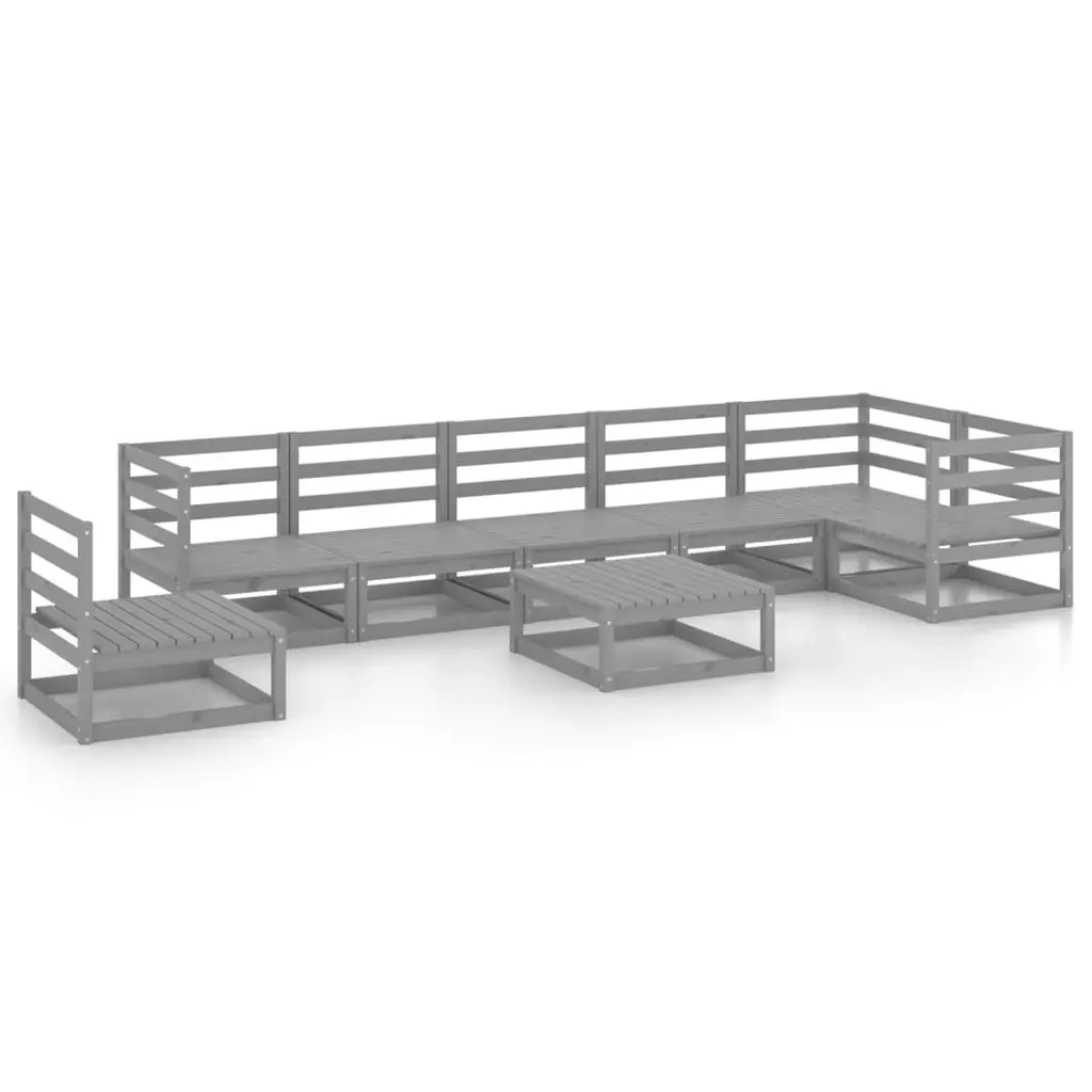 8 Piece Garden Lounge Set Grey Solid Pinewood 3075601