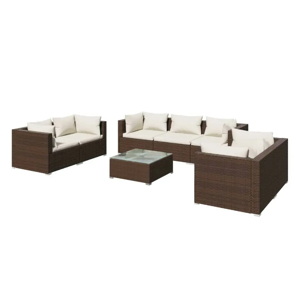 8 Piece Garden Lounge Set with Cushions Poly Rattan Brown 3102274