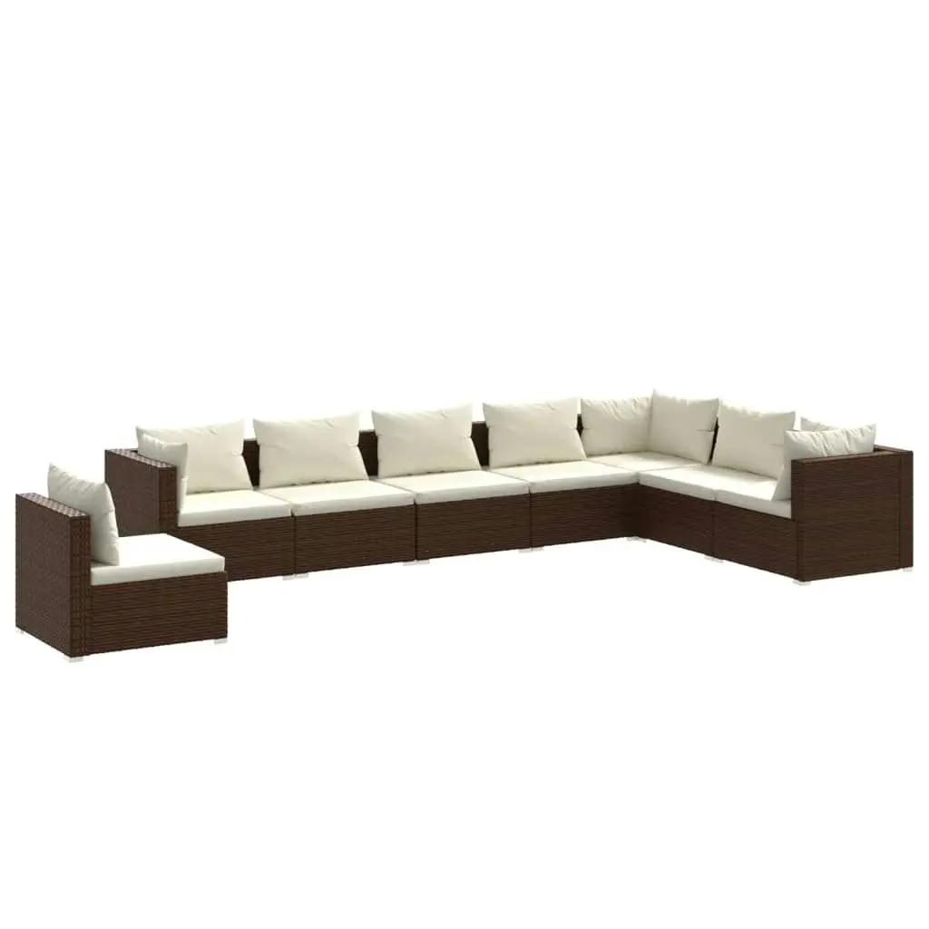 8 Piece Garden Lounge Set with Cushions Poly Rattan Brown 3102370