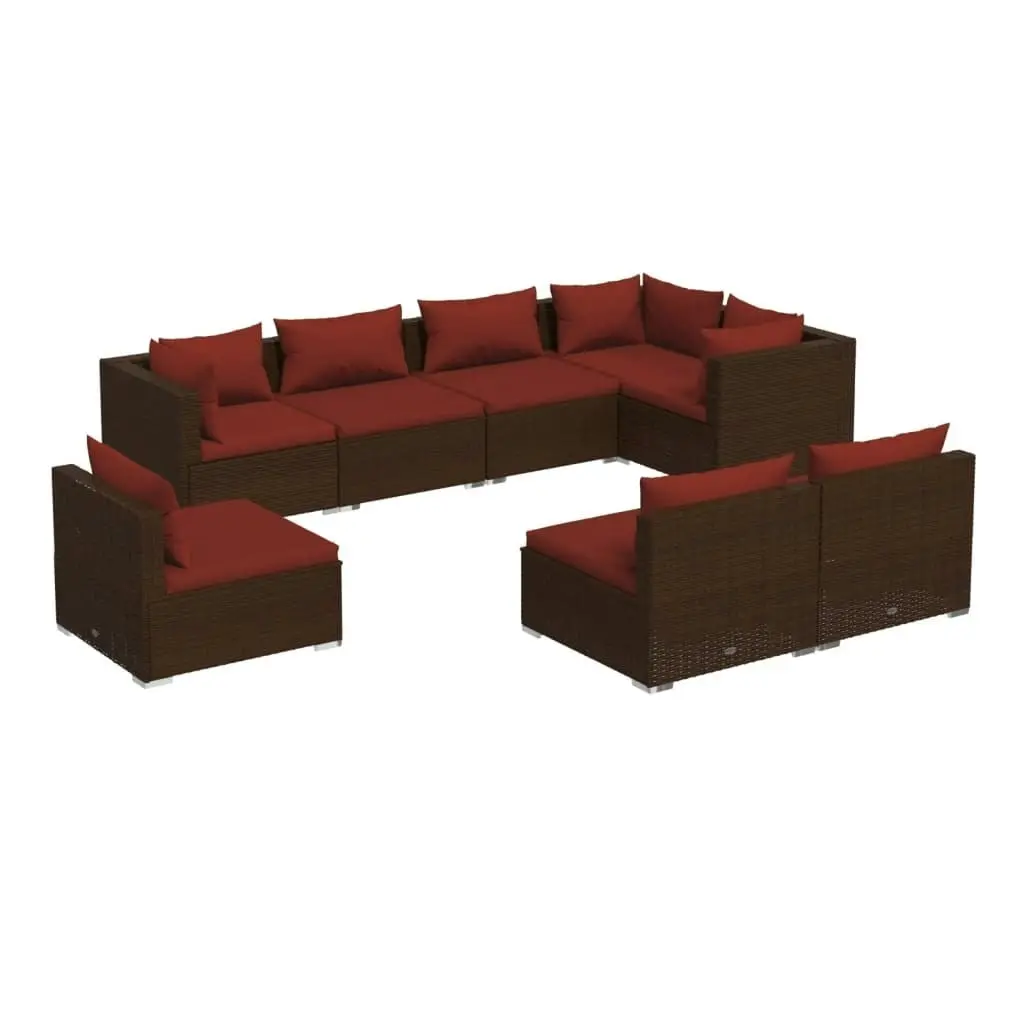 8 Piece Garden Lounge Set with Cushions Poly Rattan Brown 3102547