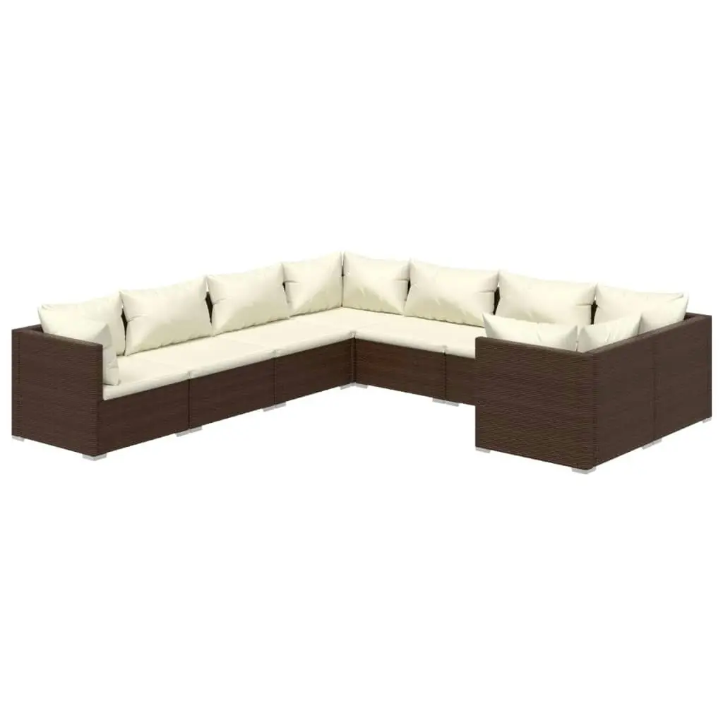 8 Piece Garden Lounge Set with Cushions Poly Rattan Brown 3102754