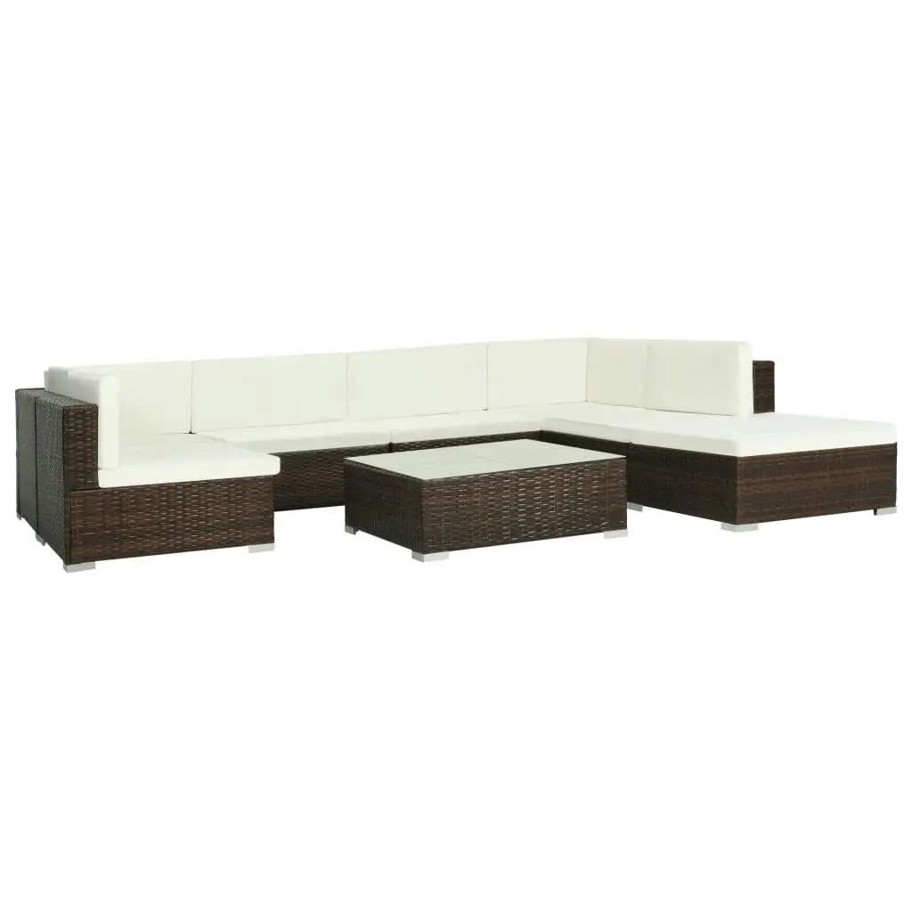 8 Piece Garden Lounge Set with Cushions Poly Rattan Brown 44609