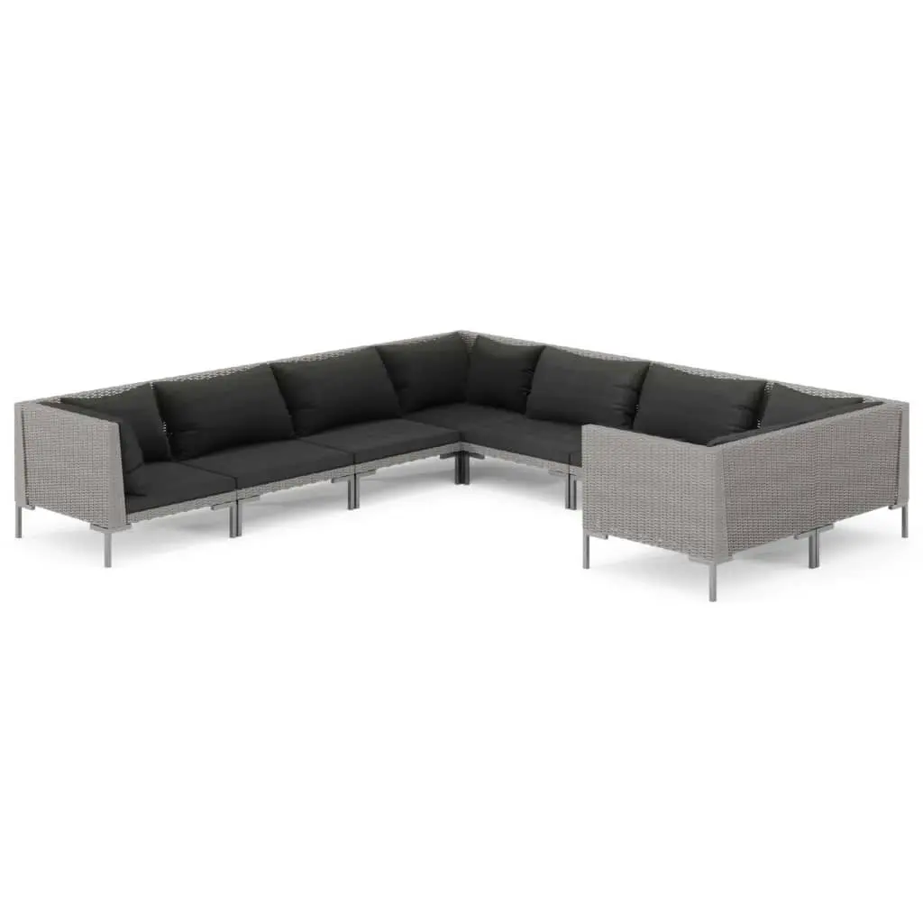 8 Piece Garden Lounge Set with Cushions Poly Rattan Dark Grey 3099908