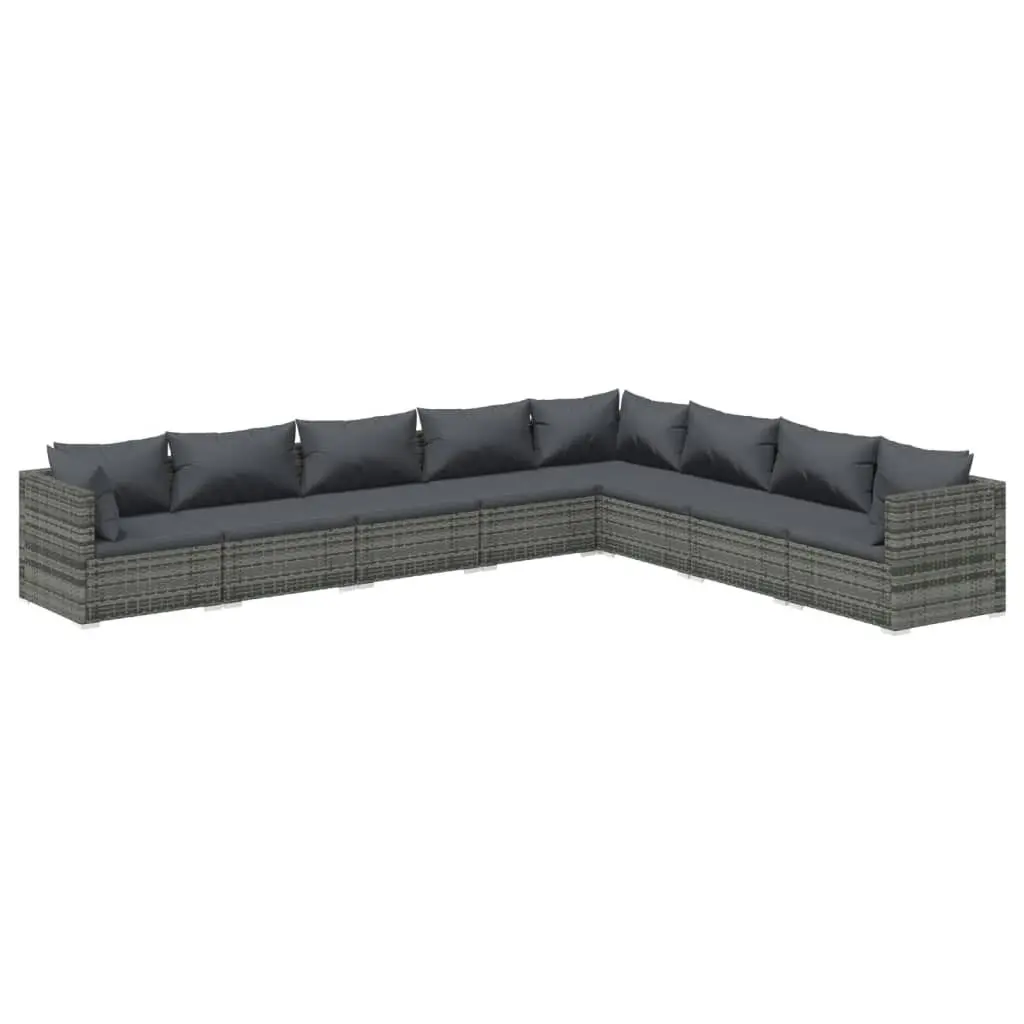 8 Piece Garden Lounge Set with Cushions Poly Rattan Grey 3101773