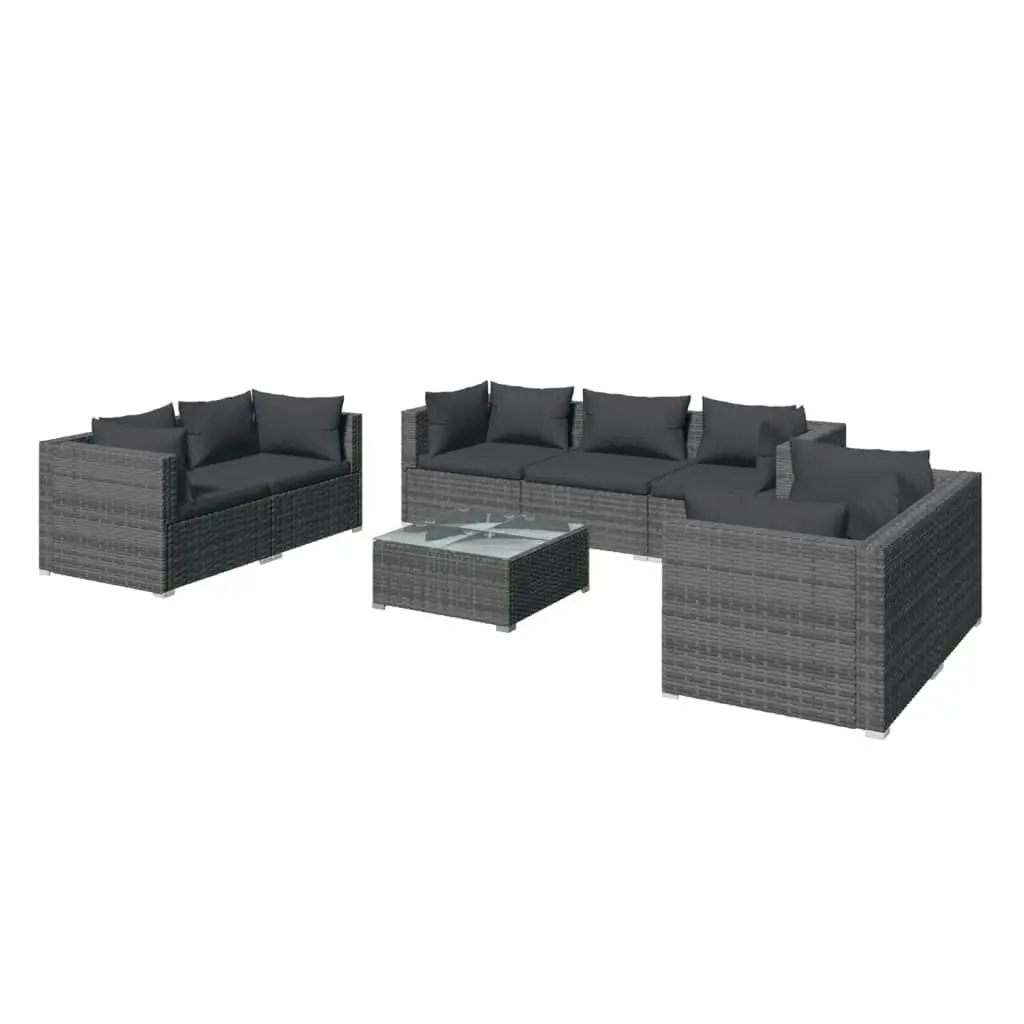 8 Piece Garden Lounge Set with Cushions Poly Rattan Grey 3102277