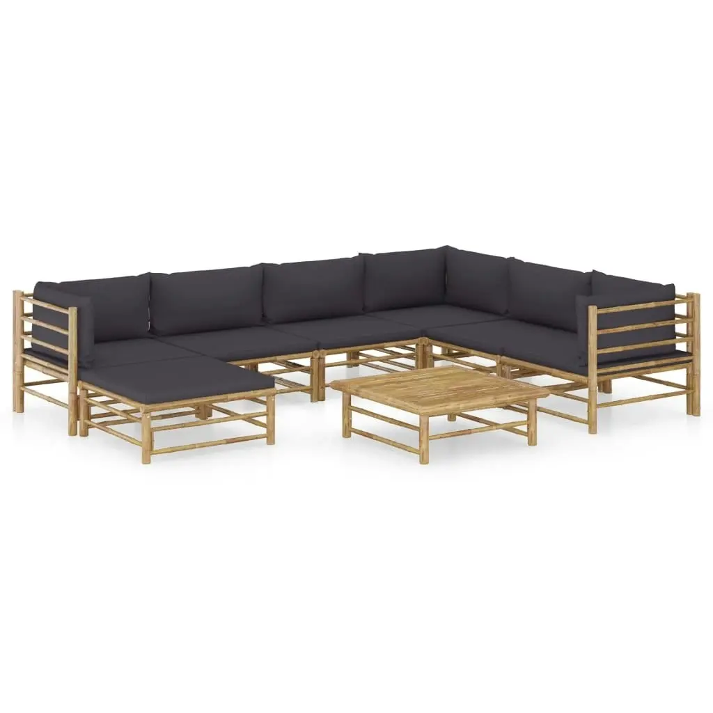 8 Piece Garden Lounge Set with Dark Grey Cushions Bamboo 3058220