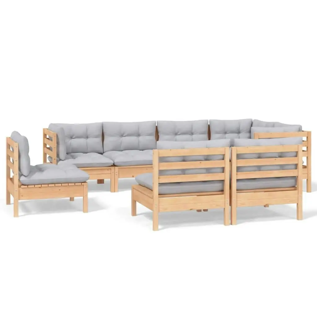 8 Piece Garden Lounge Set with Grey Cushions Solid Pinewood 3096465