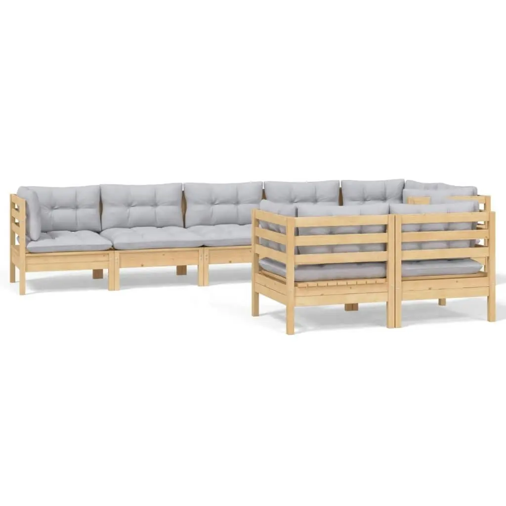 8 Piece Garden Lounge Set with Grey Cushions Solid Pinewood 3096501