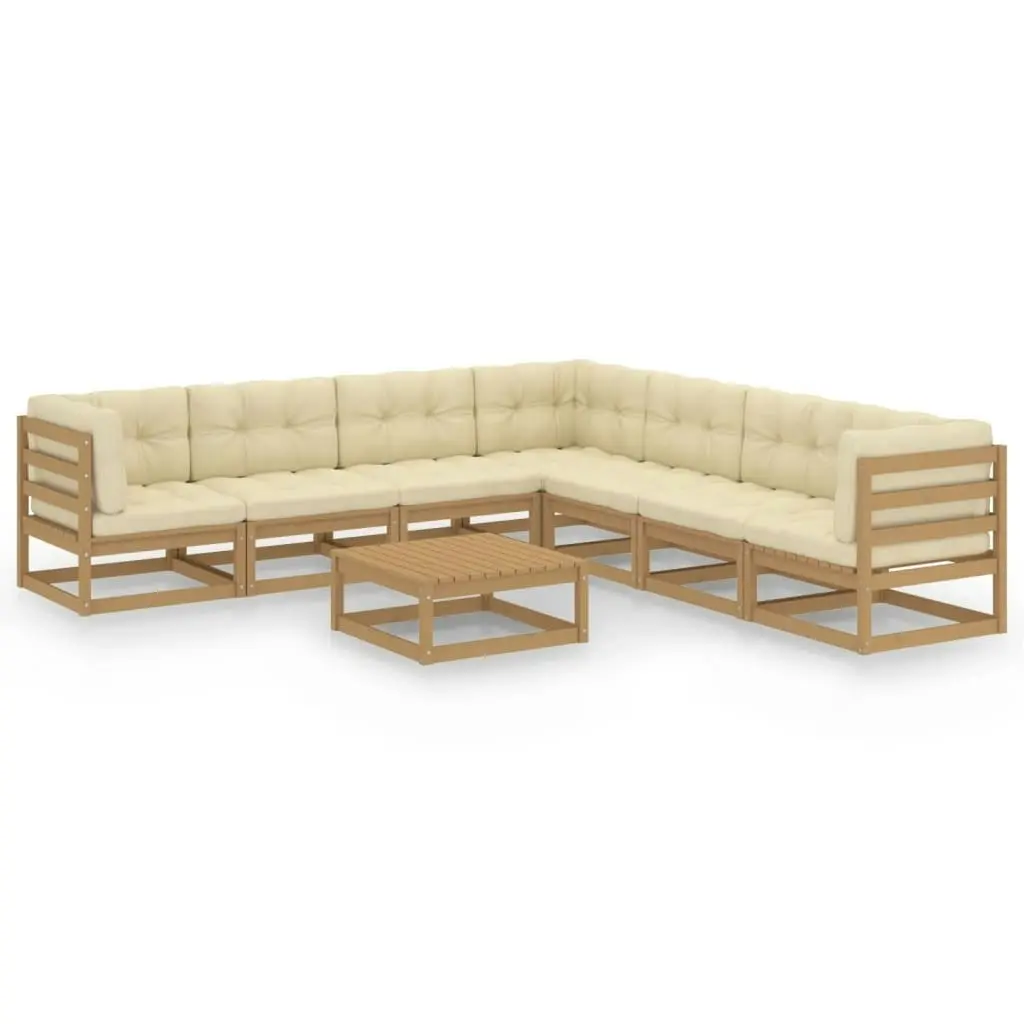 8 Piece Garden Lounge Set&Cushions Honey Brown Solid Pinewood 3076882