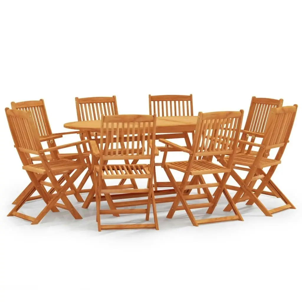 9 Piece Folding Outdoor Dining Set Solid Eucalyptus Wood 3087156