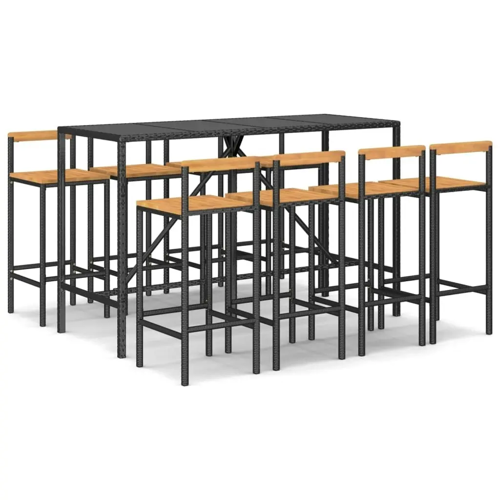 9 Piece Garden Bar Set Black Poly Rattan& Solid Wood Acacia 3187696