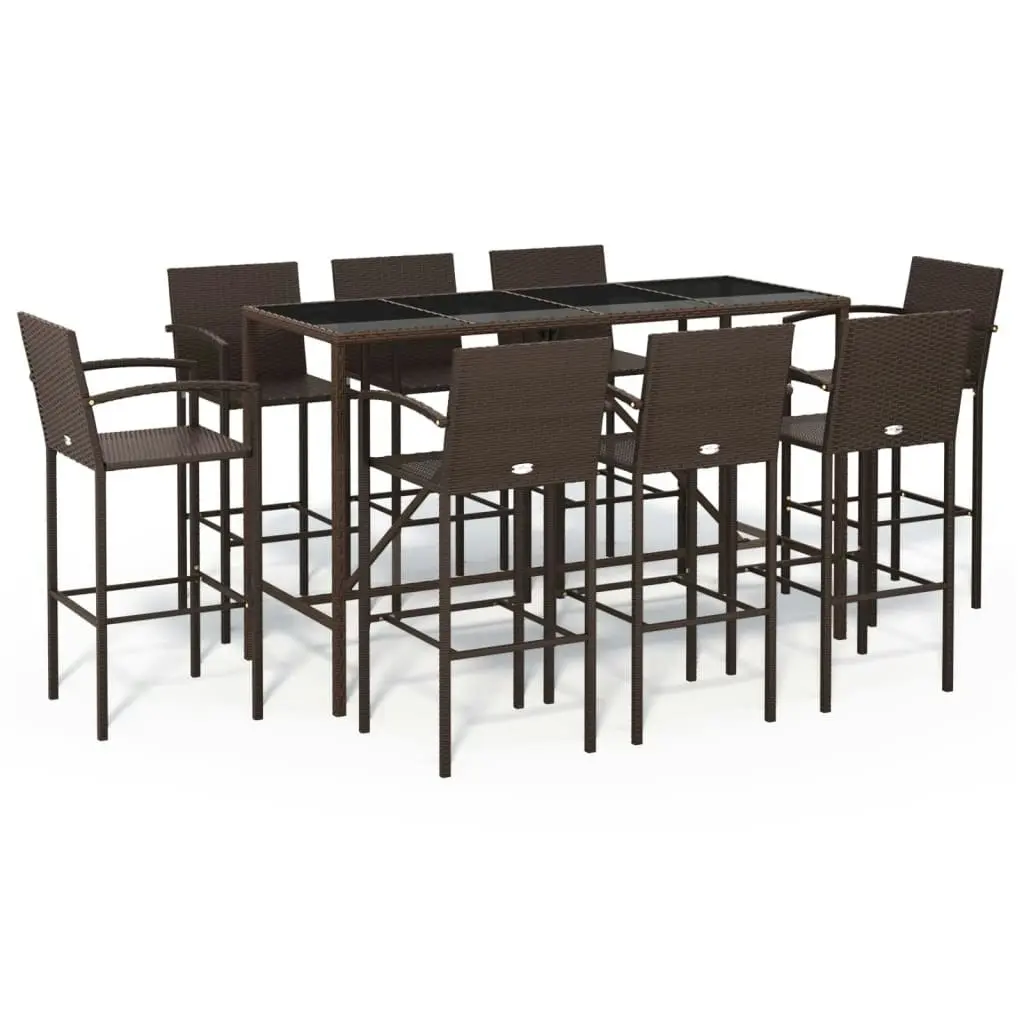 9 Piece Garden Bar Set Brown Poly Rattan 3187659