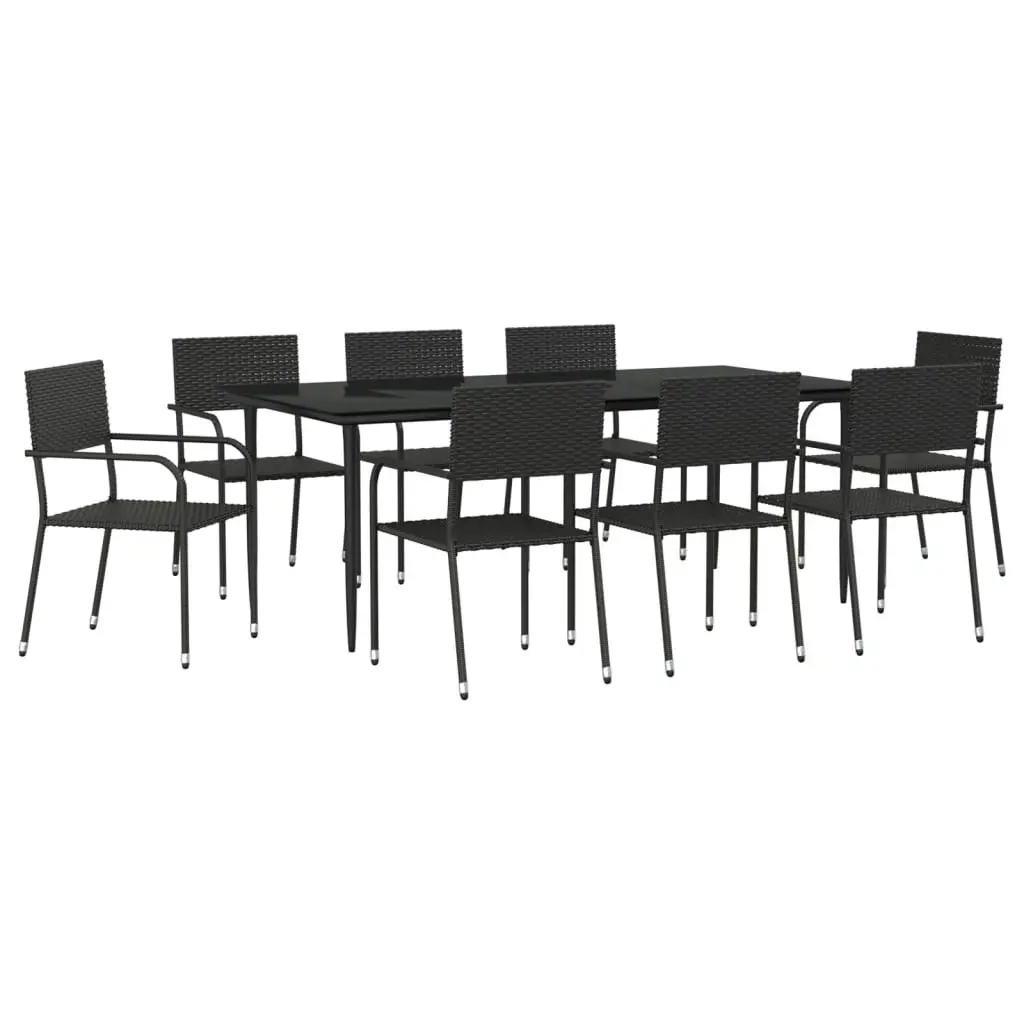 9 Piece Garden Dining Set Black Poly Rattan and Steel 3203279