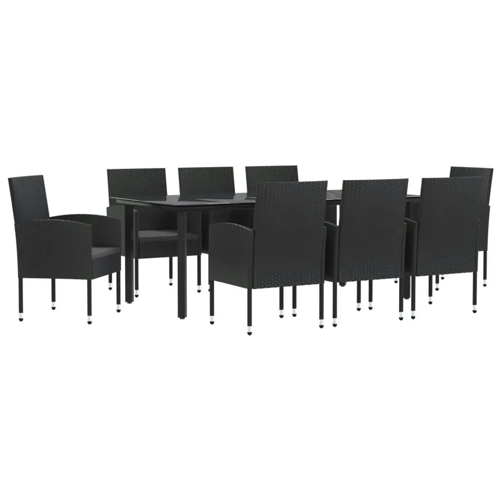 9 Piece Garden Dining Set Black Poly Rattan and Steel 3203351