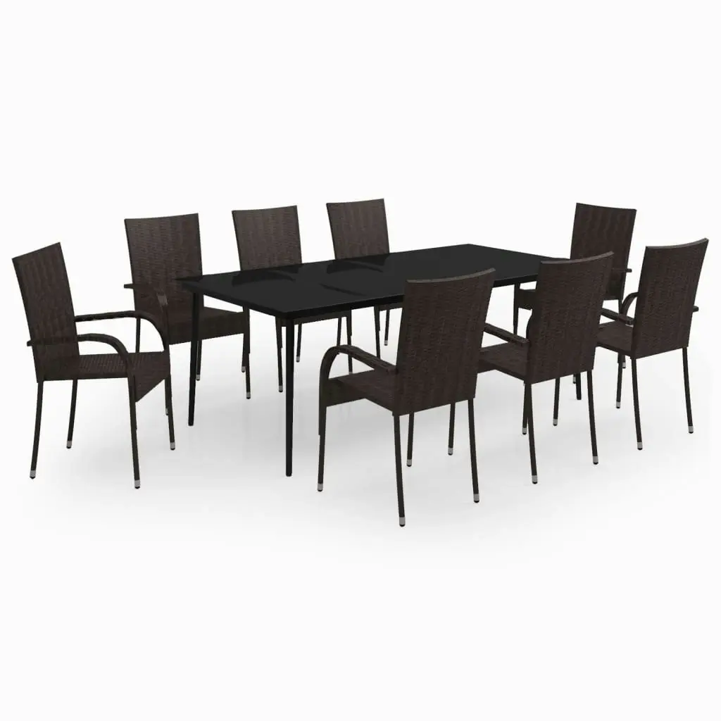 9 Piece Garden Dining Set Brown and Black 3099406