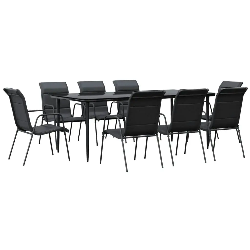 9 Piece Garden Dining Set Black Steel and Textilene 3200709