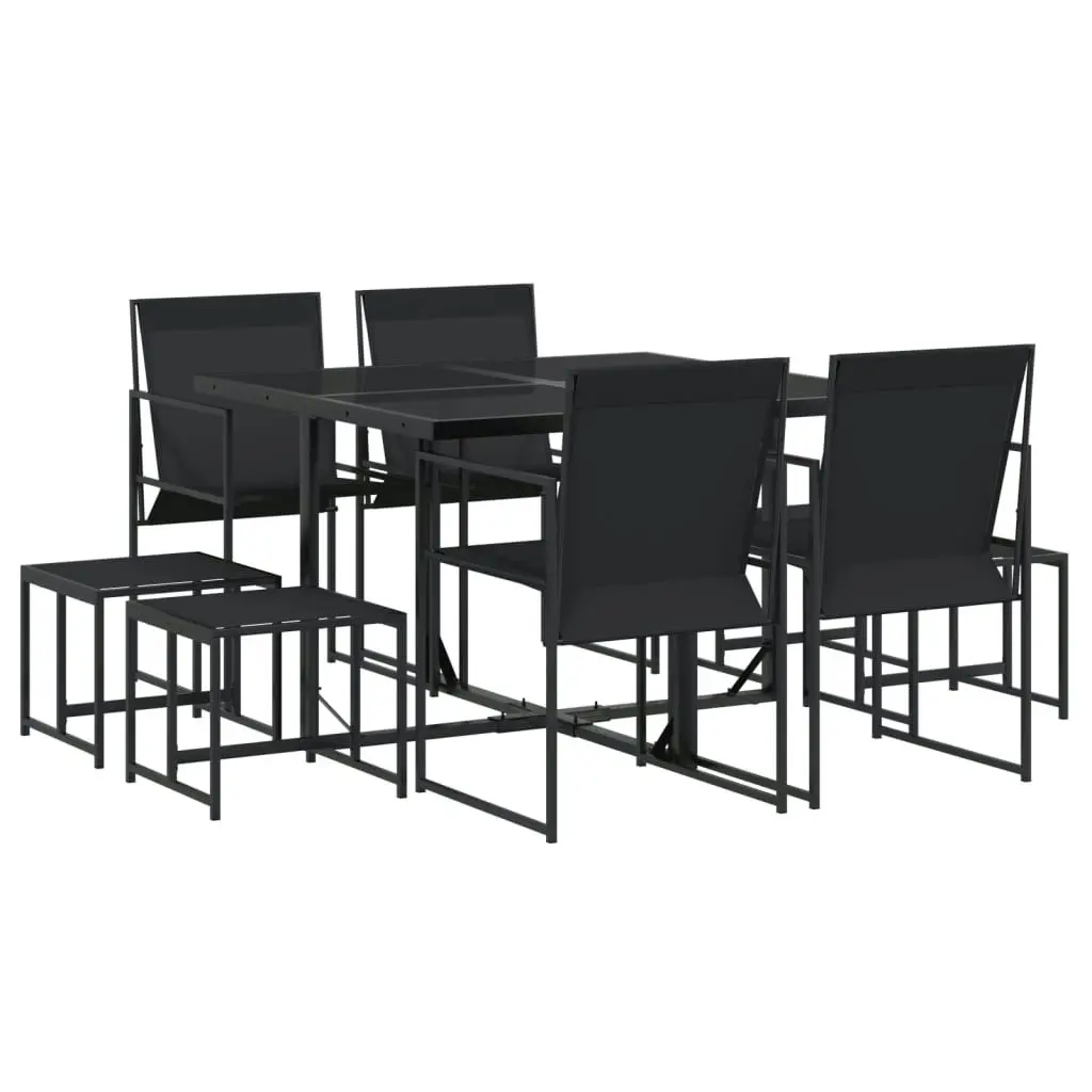 9 Piece Garden Dining Set Black Textilene 3295128