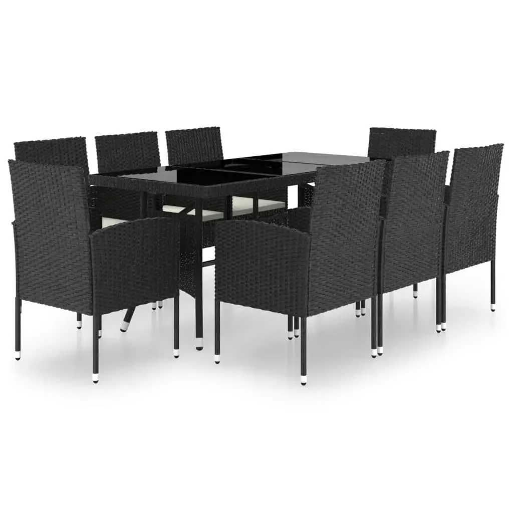 9 Piece Garden Dining Set Poly Rattan Black 3059425