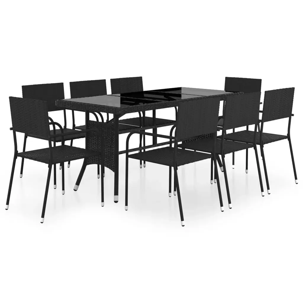 9 Piece Garden Dining Set Poly Rattan Black 3059450