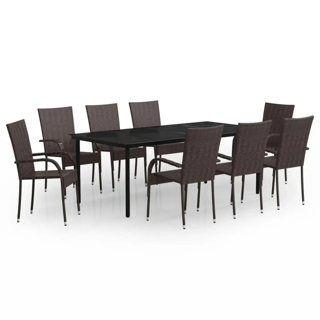 9 Piece Garden Dining Set Brown and Black 3099388