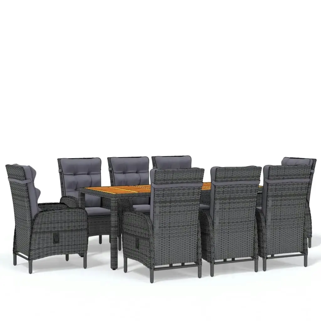 9 Piece Garden Dining Set Poly Rattan Grey 3058509