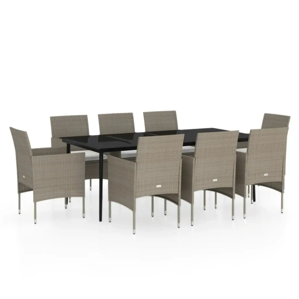 9 Piece Garden Dining Set with Cushions Beige and Black 3099328