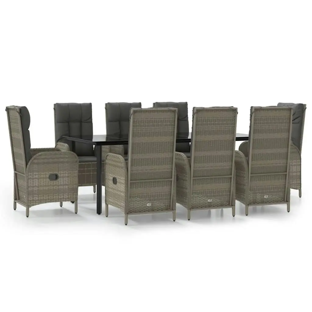 9 Piece Garden Dining Set with Cushions Black and Grey Poly Rattan 3185204