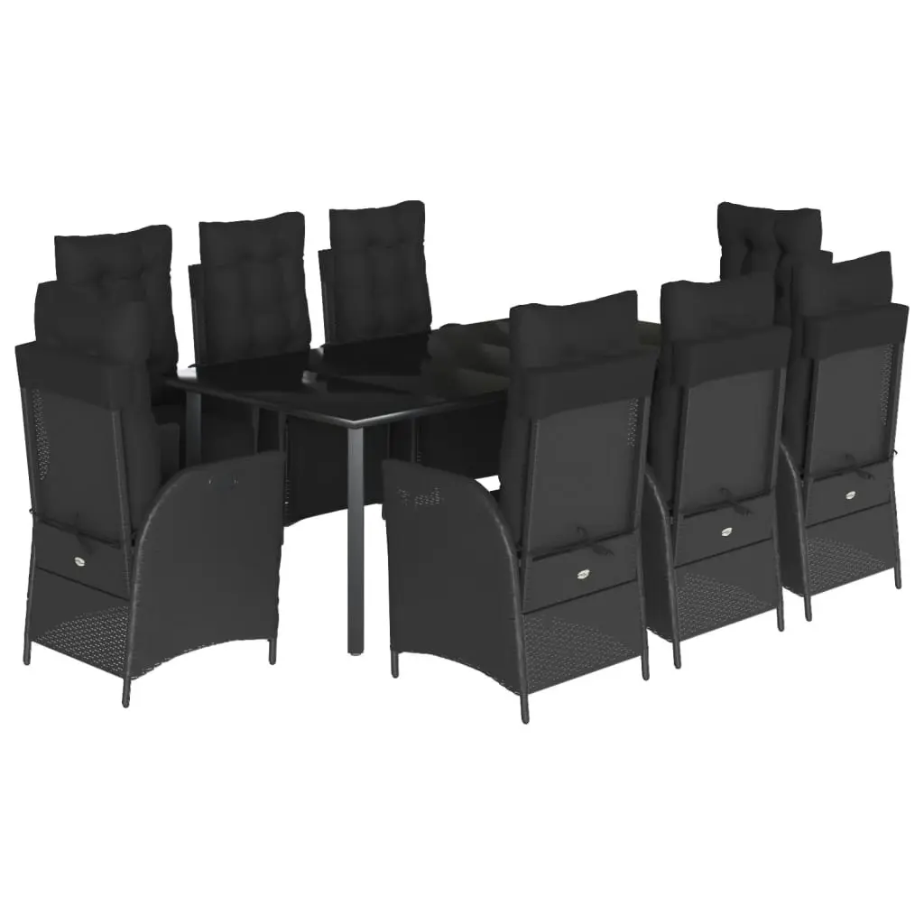 9 Piece Garden Dining Set with Cushions Black Poly Rattan 3213405