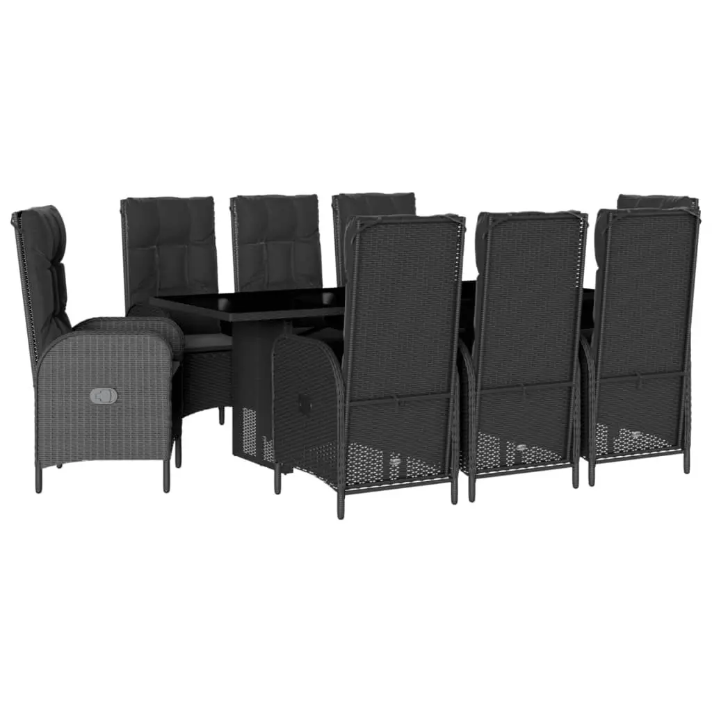 9 Piece Garden Dining Set with Cushions Black Poly Rattan 3213525