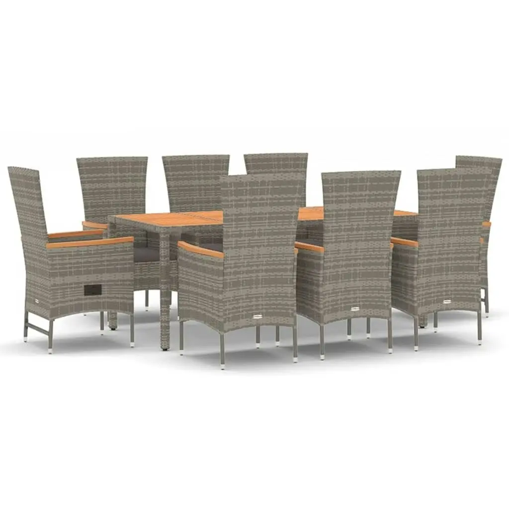 9 Piece Garden Dining Set with Cushions Grey  Poly Rattan 3157544