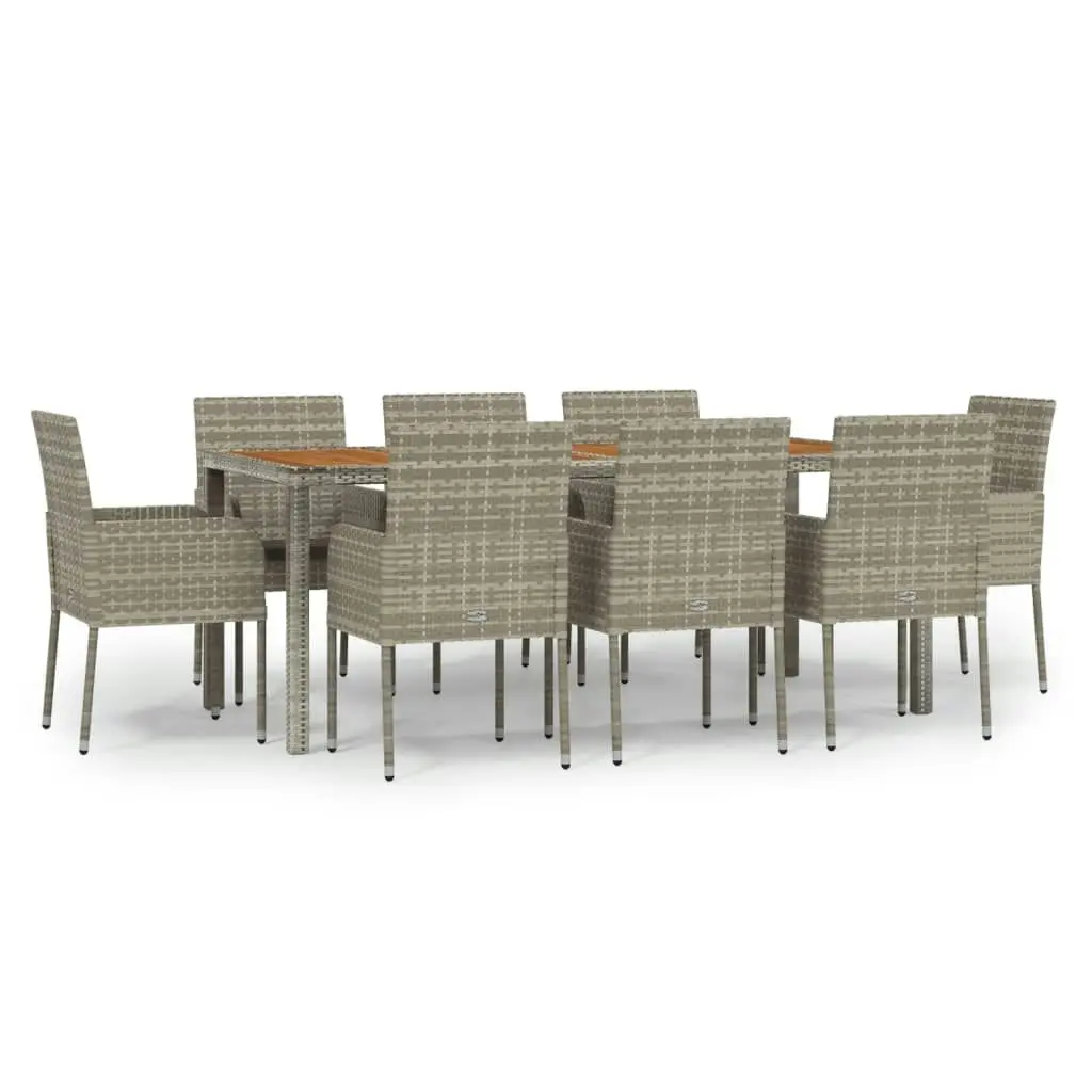 9 Piece Garden Dining Set with Cushions Grey Poly Rattan 3185022