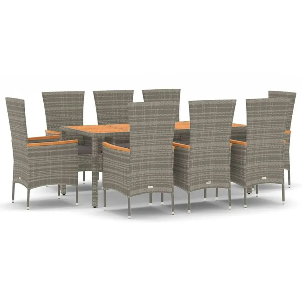 9 Piece Garden Dining Set with Cushions Grey Poly Rattan 3157543